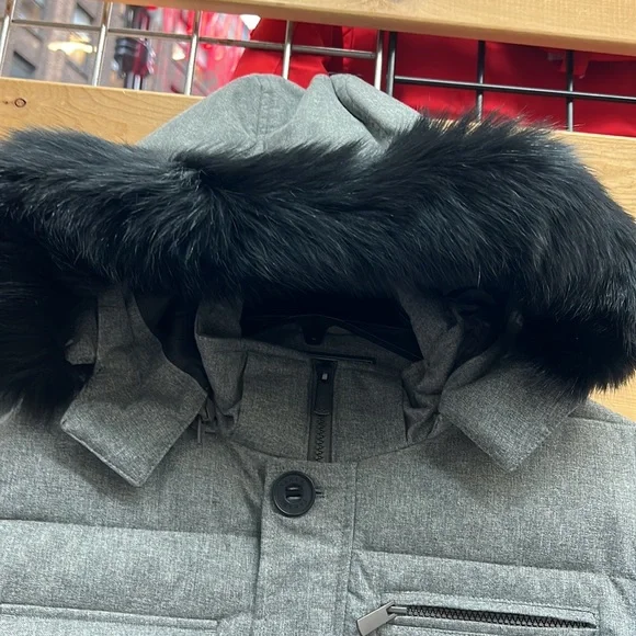 NWT,tahari mens real fur top puffer jacket light grey - Picture 4 of 17